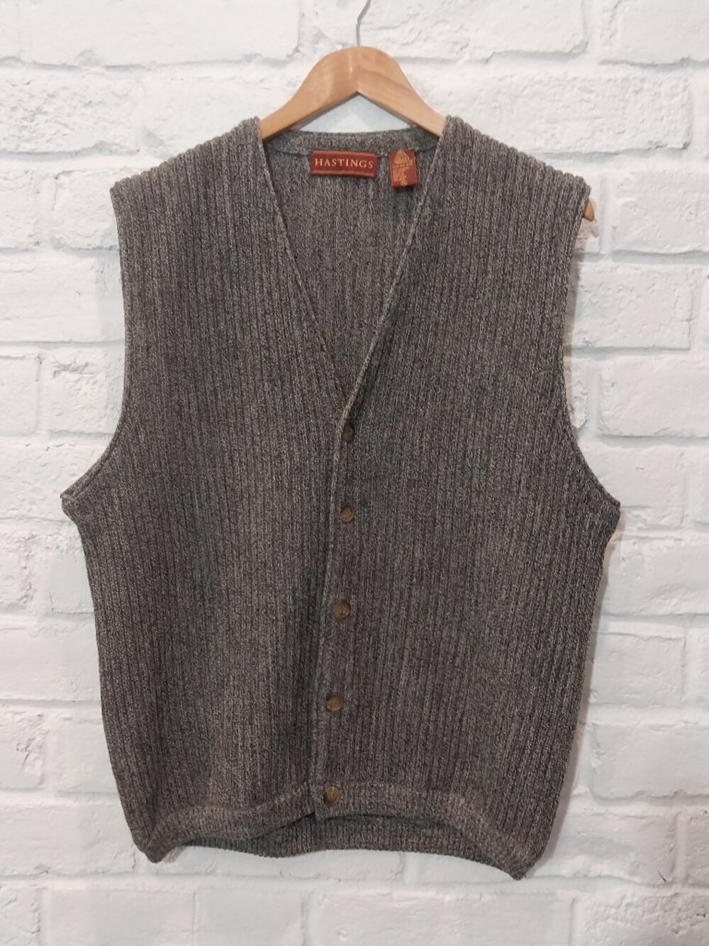 Vintage Hastings 100% Pure New Wool Vest XL Gray Cable Knit Buttons Classic Prep